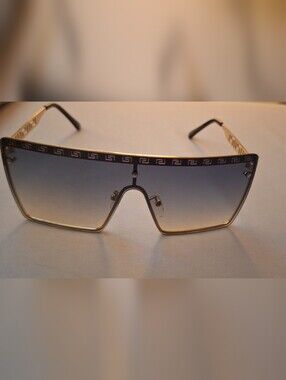 Gold Frame Gradient Blue Shield Sunglasses - Versace Style